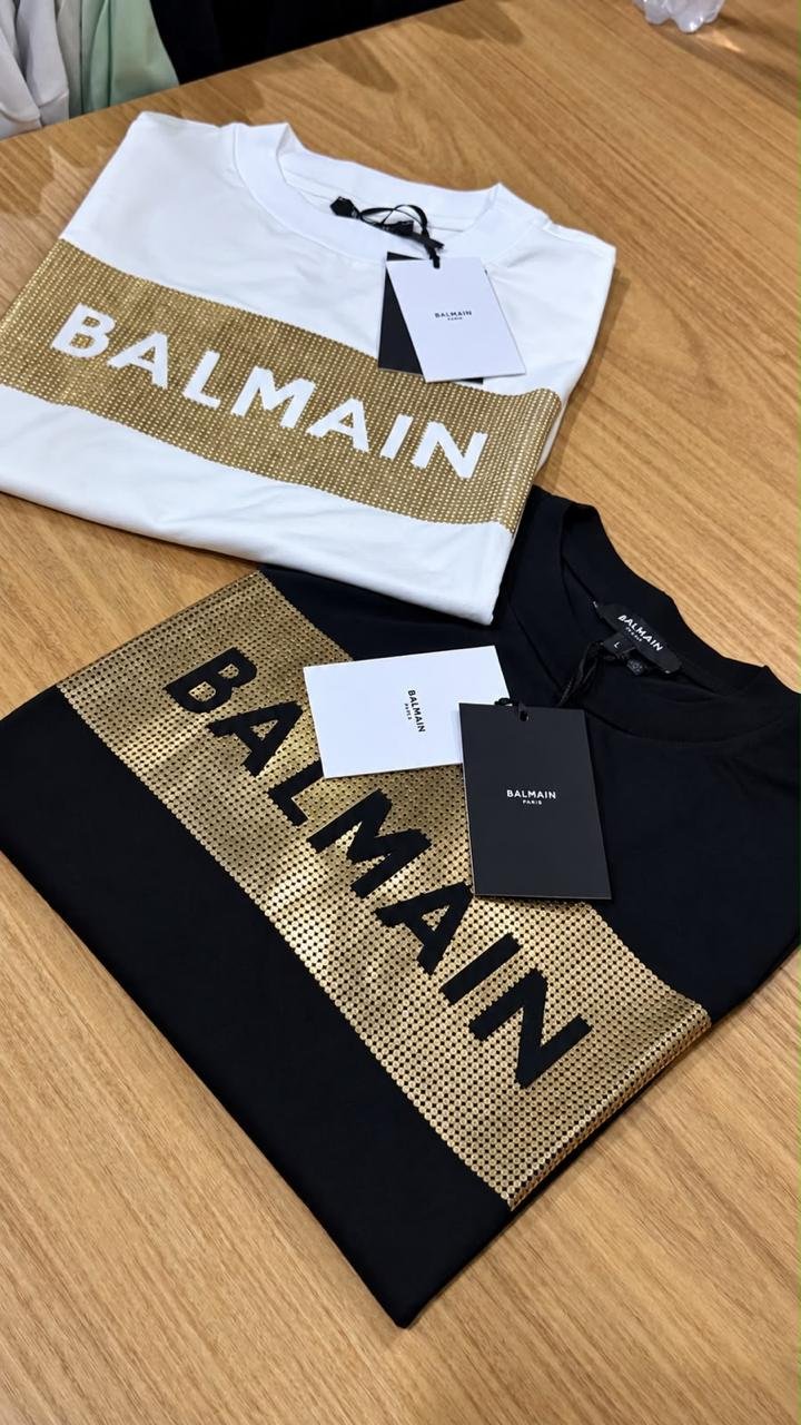 Camiseta Balmain Estampa Dourada Metalizada