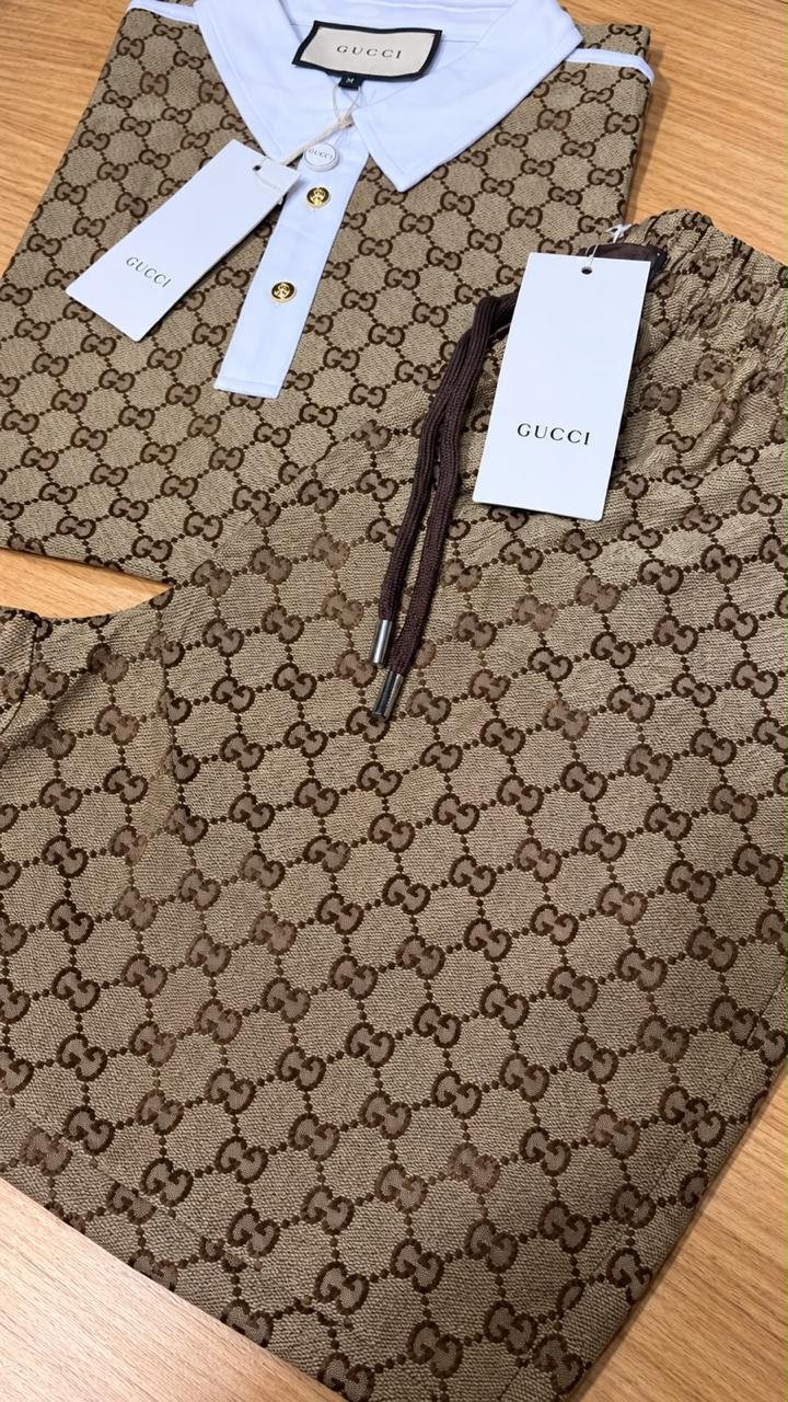 Camisa Polo Gucci Monograma Bege