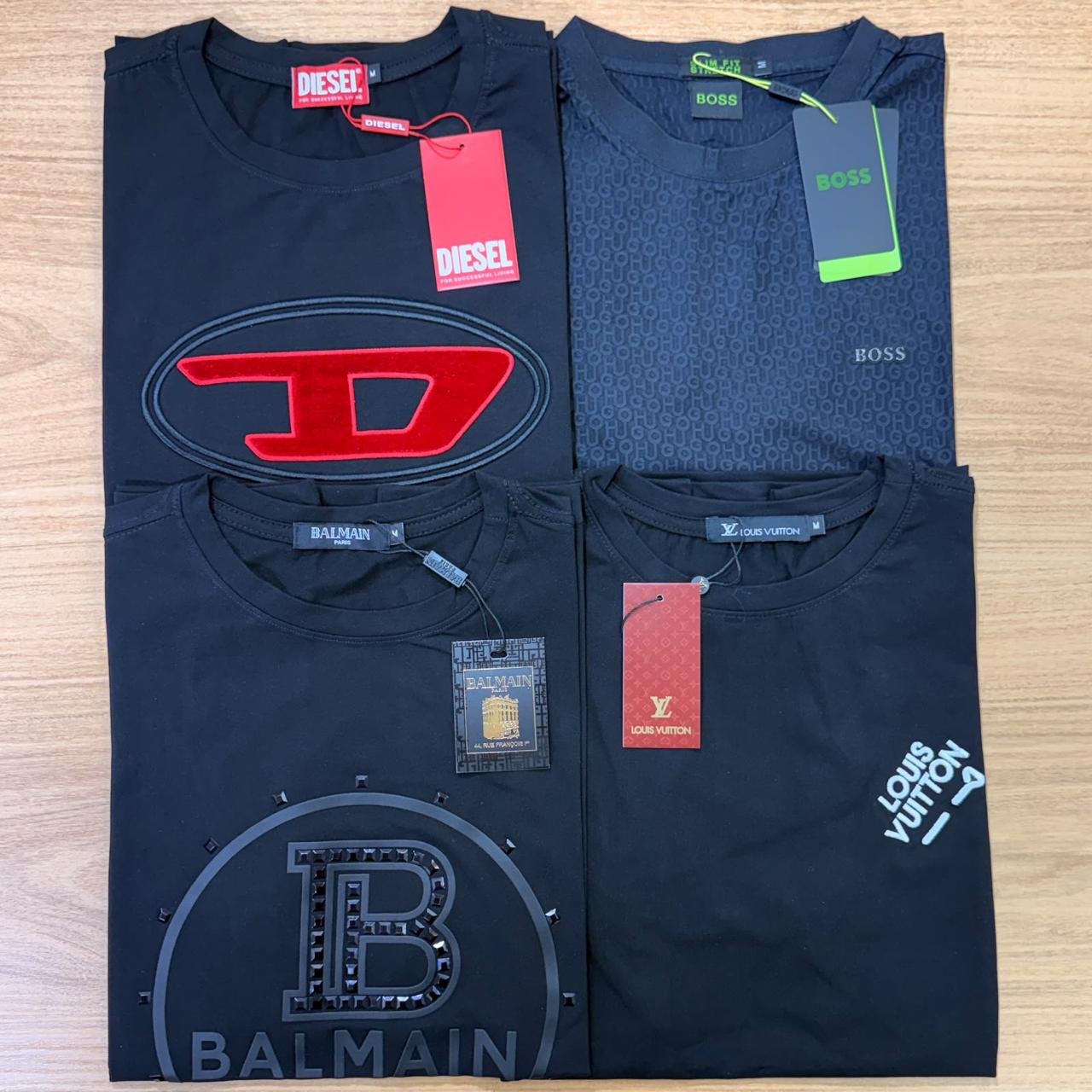 Camiseta Estampada Diesel, Boss, Balmain e Louis Vuitton